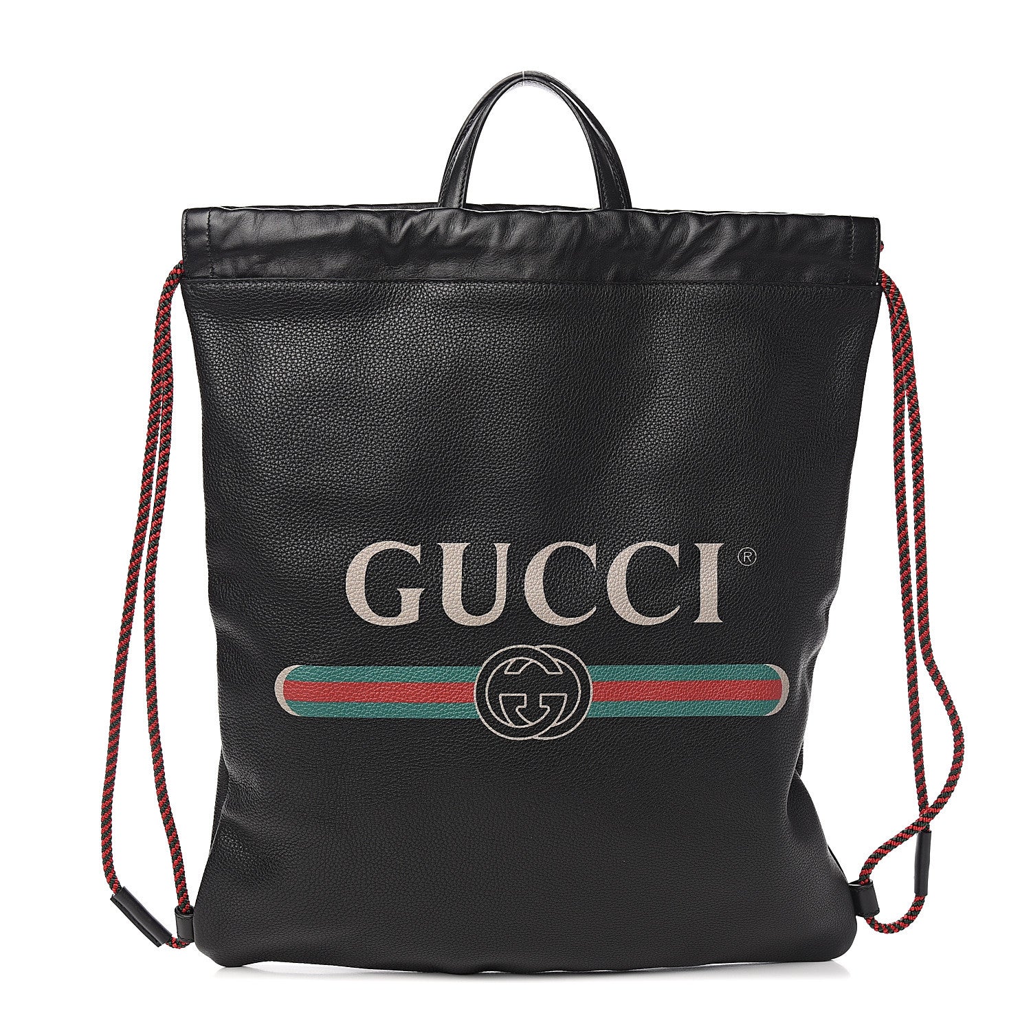 Gucci Calfskin Logo Drawstring Backpack Black 1 of 9
