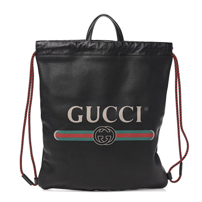 Gucci Calfskin Logo Drawstring Backpack Black 1 of 9