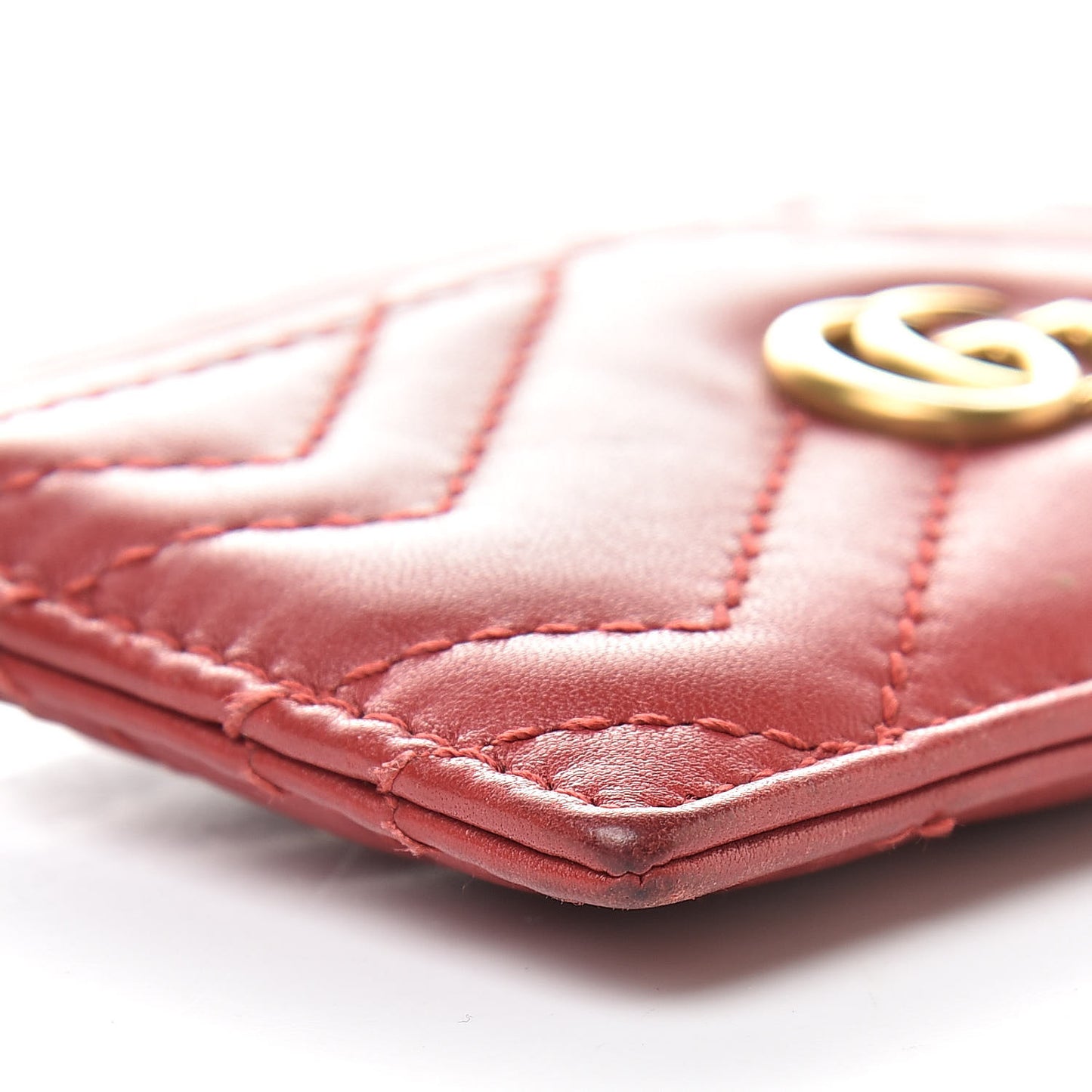 Calfskin Matelasse GG Marmont Card Holder Hibiscus Red