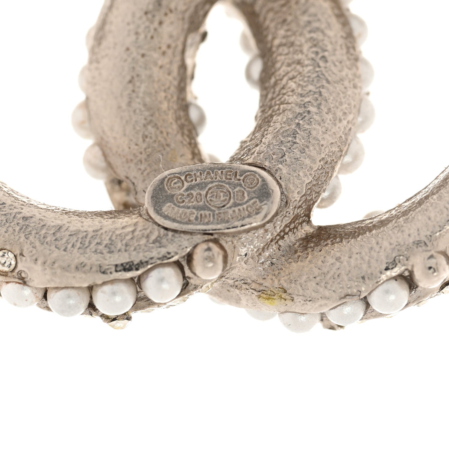 Chanel Crystal Pearl Twisted CC Earrings Silver 4 of 5