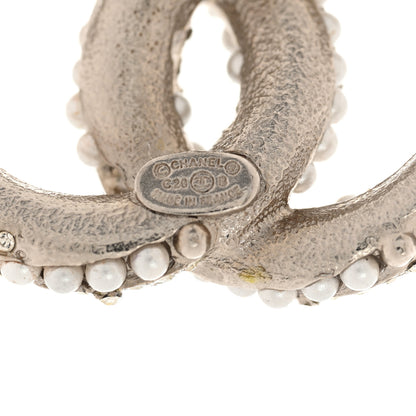 Chanel Crystal Pearl Twisted CC Earrings Silver 4 of 5