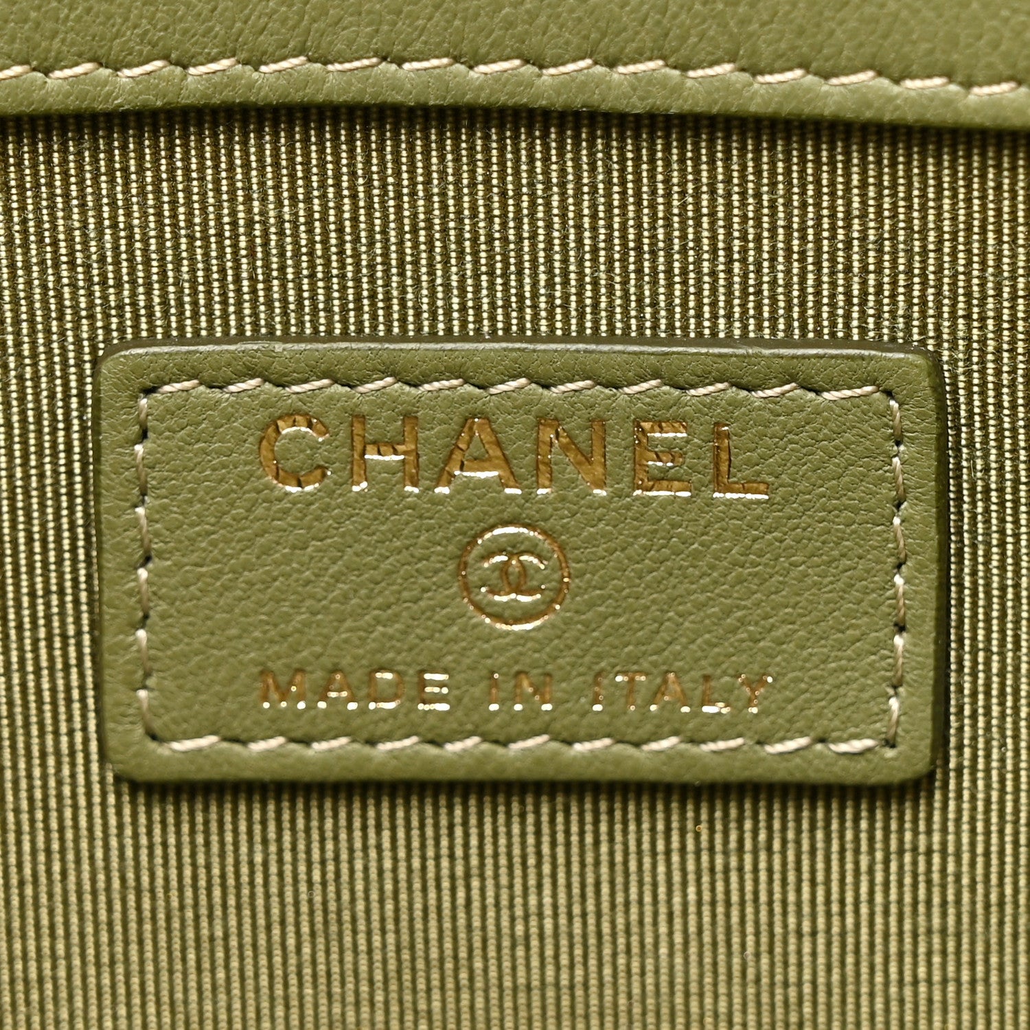 Chanel Calfskin Chevron Quilted Medium Cosmetic Case Khaki 6 of 8