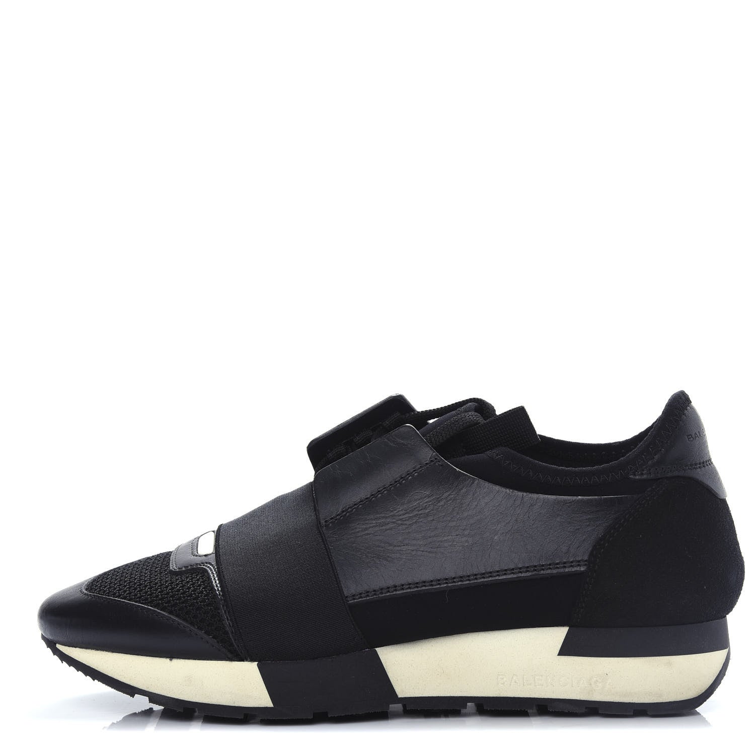 Balenciaga Mesh Calfskin Neoprene Suede Womens Race Runner Sneakers 37 Black 1 of 10