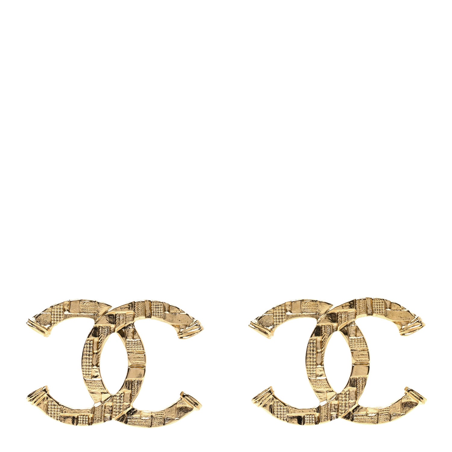 Chanel Metal Tweed Effect CC Earrings Gold 1 of 4