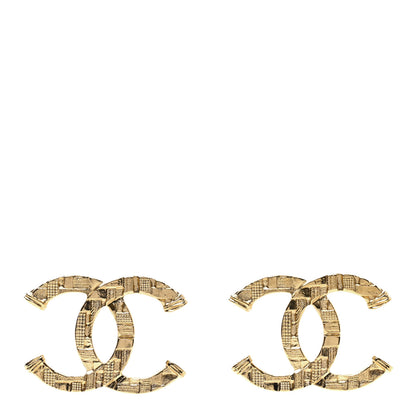 Chanel Metal Tweed Effect CC Earrings Gold 1 of 4