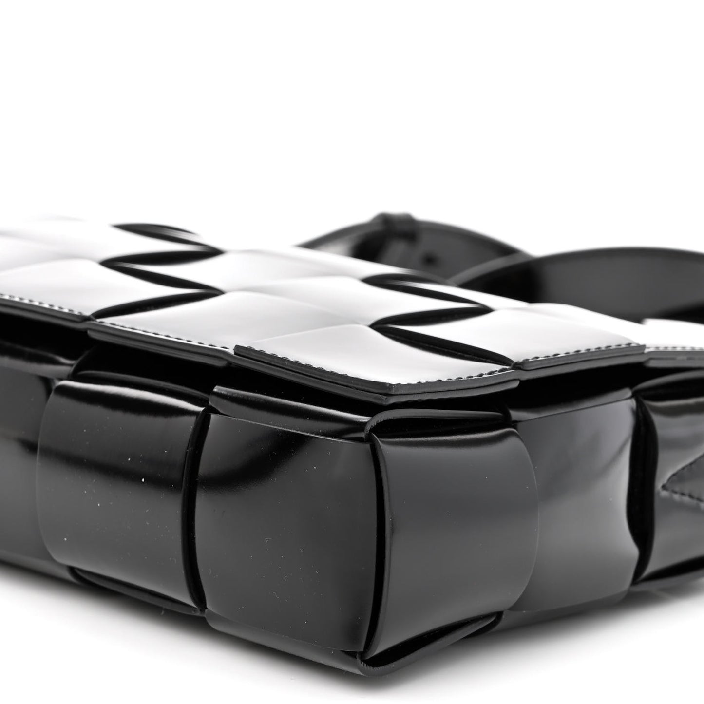 Patent Maxi Intrecciato Cassette Crossbody Bag Black