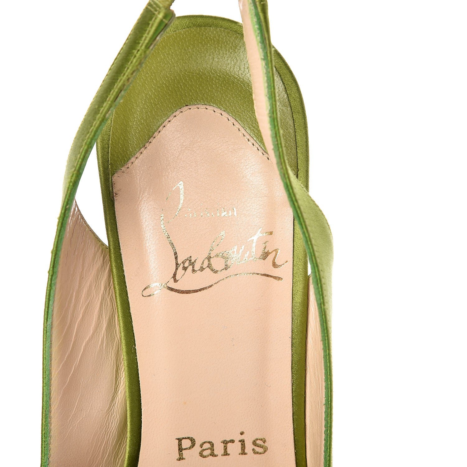 Christian Louboutin Satin Fiorellino Peep Toe Slingback 37.5 Green 9 of 16