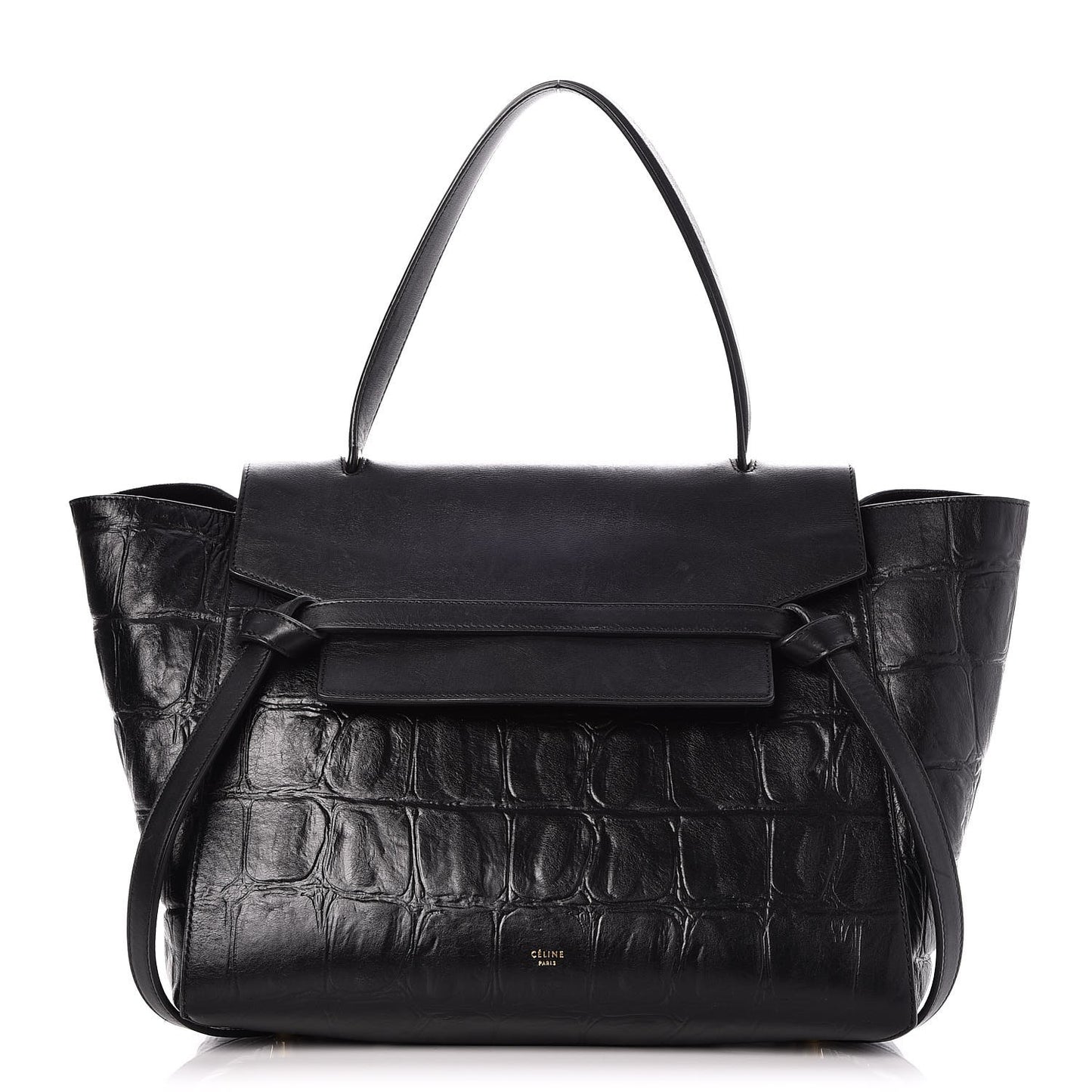 Calfskin Crocodile Embossed Small Belt Bag Black