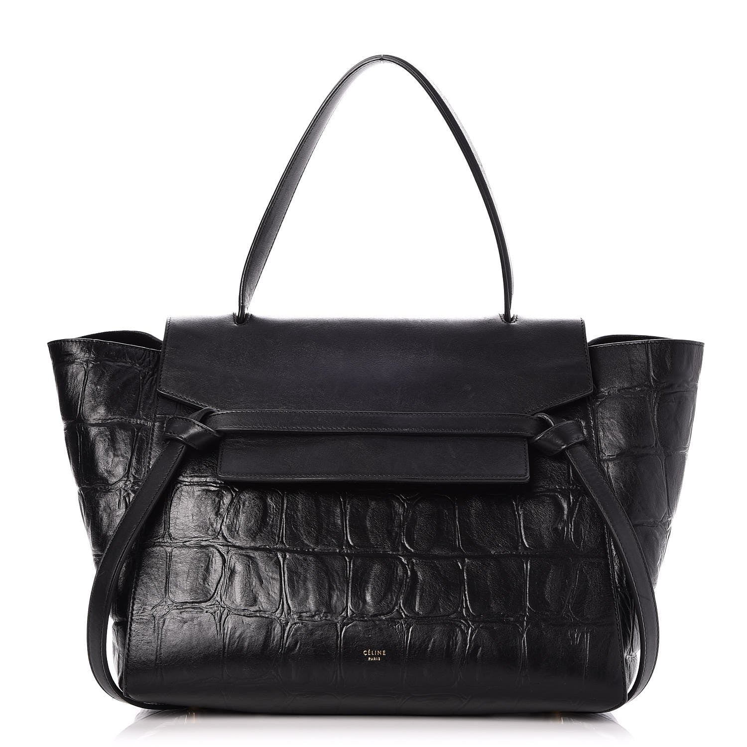 Celine Calfskin Crocodile Embossed Small Belt Bag Black 1 of 12