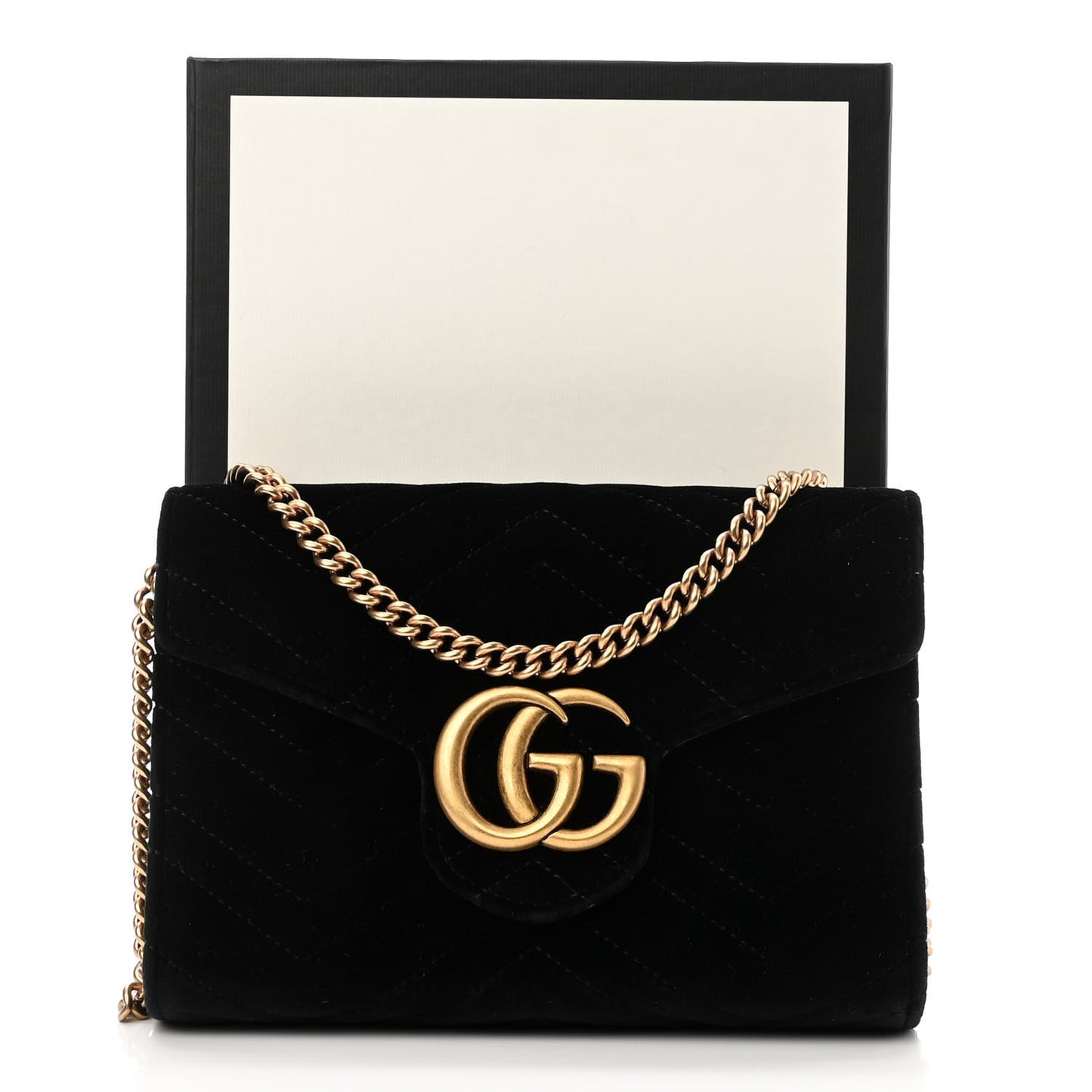 Velvet Matelasse GG Marmont Chain Wallet Black