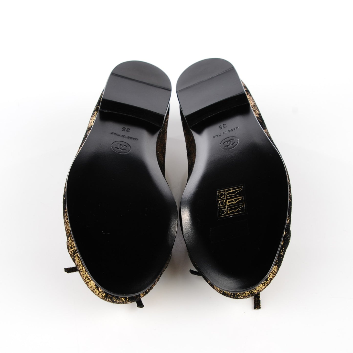 Metallic Suede CC Cap Toe Ballerina Flats 35 Gold Black