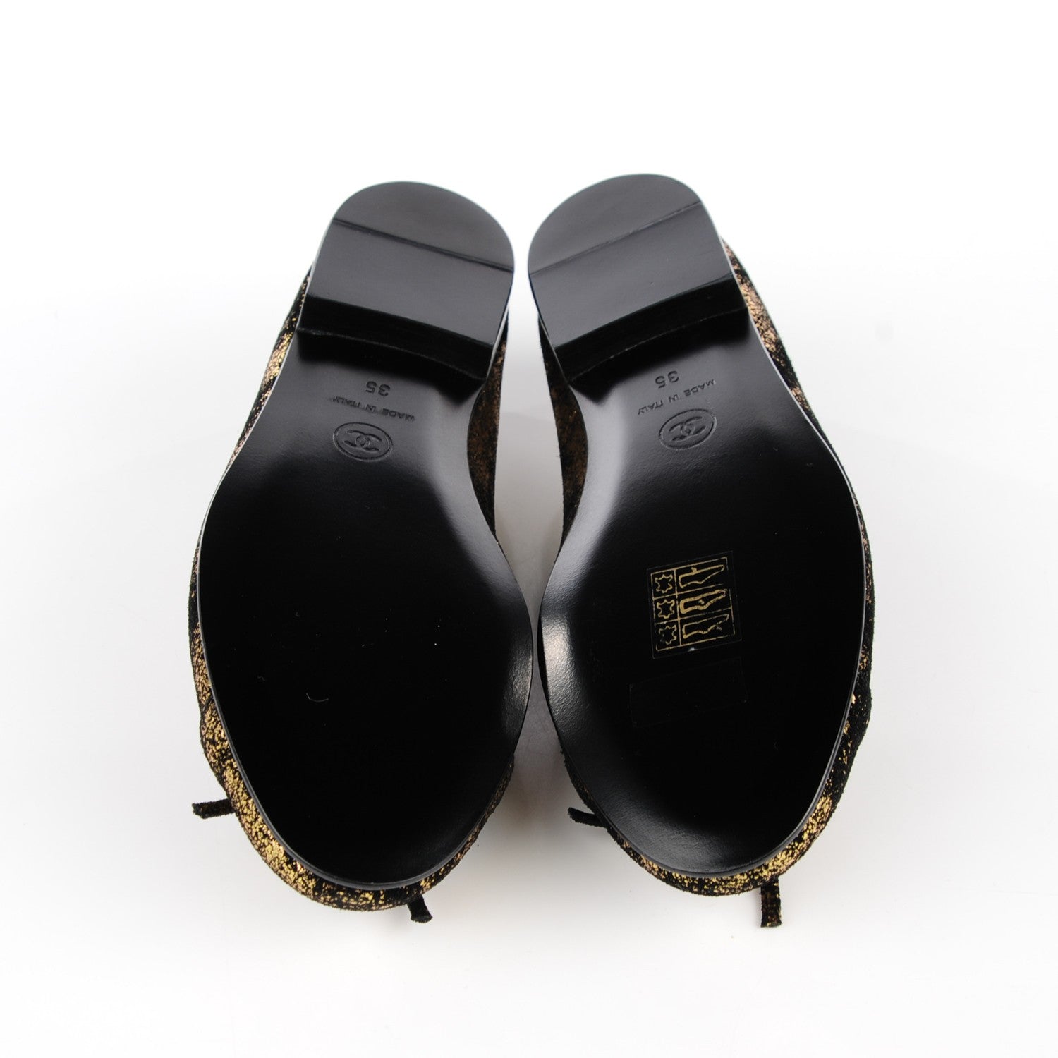 Chanel Metallic Suede CC Cap Toe Ballerina Flats 35 Gold Black 5 of 9
