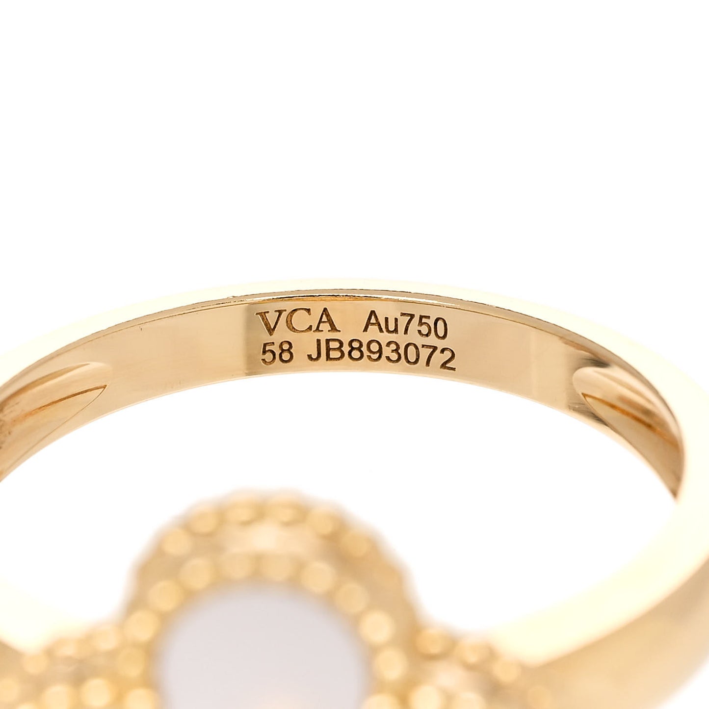 18K Yellow Gold Diamond Mother of Pearl Vintage Alhambra Ring 58 8.25