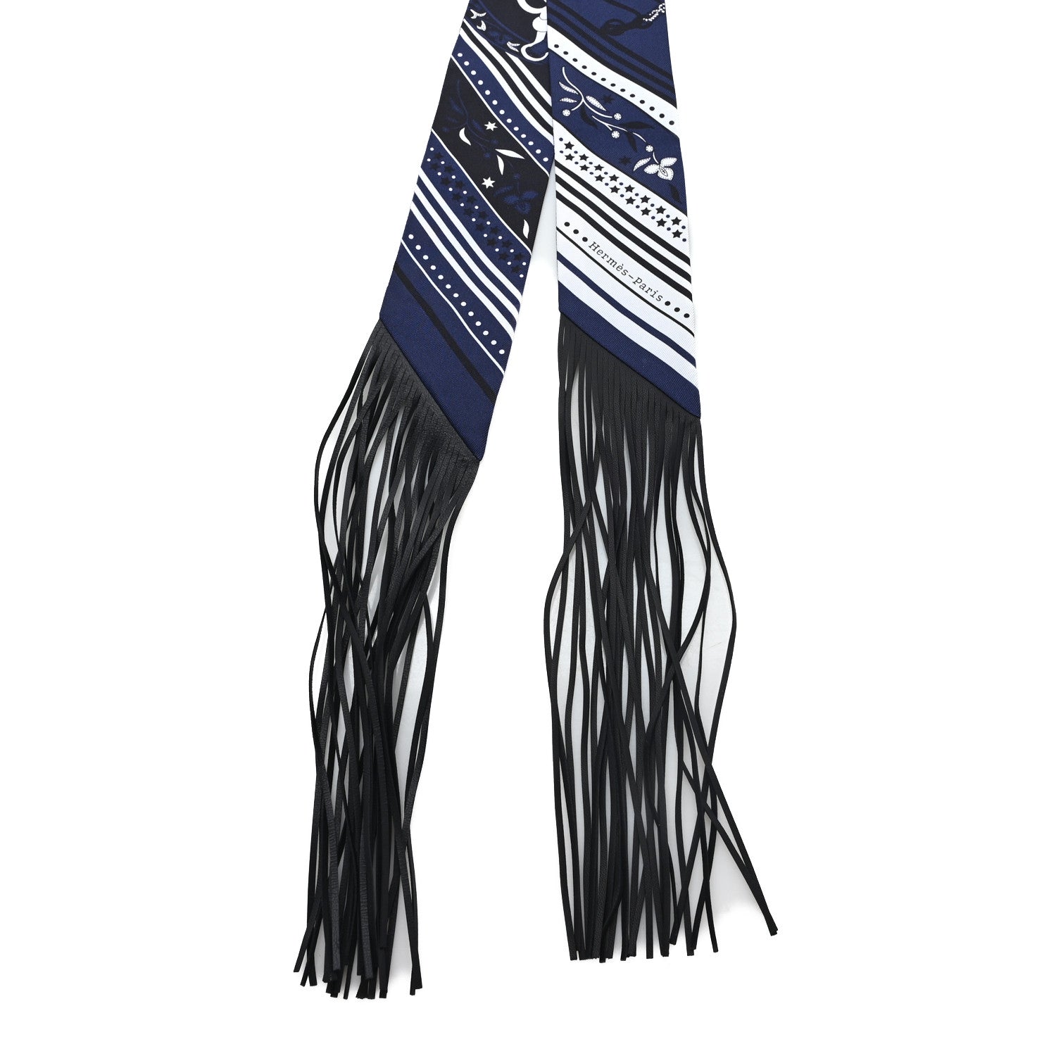 Hermes Silk Festival Des Amazones Bandana Fringed Twilly Bleu Black Bleu Black 2 of 4