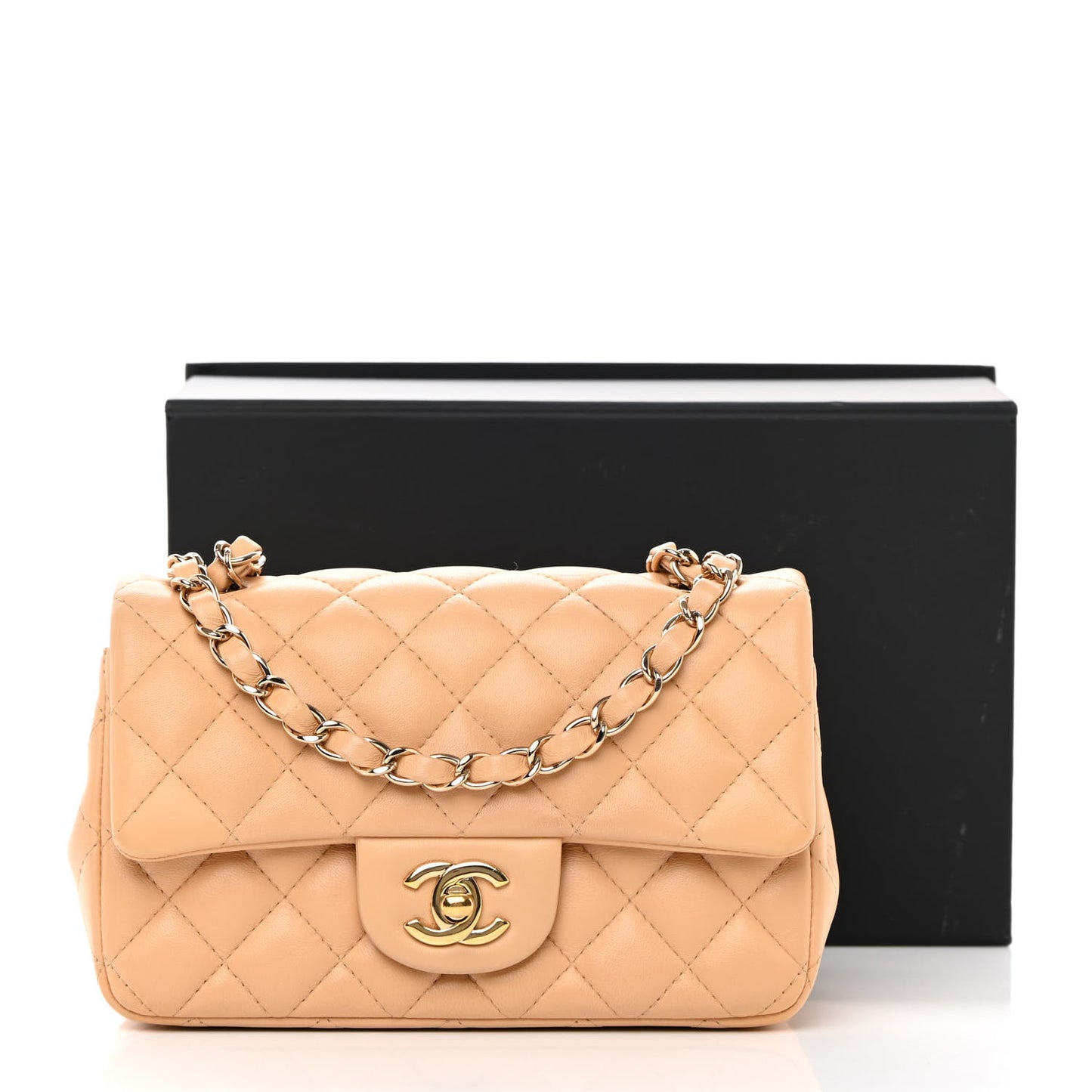 Lambskin Quilted Mini Rectangular Flap Beige