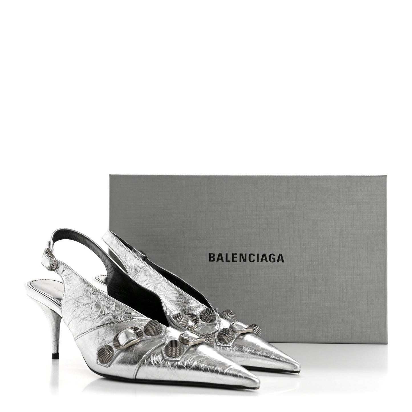 Agneau Metallic Arena Cagole 70mm Slingback Pumps 38 Silver