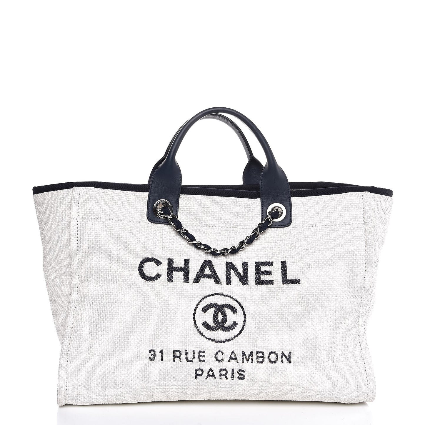Canvas Large Deauville Tote White Navy