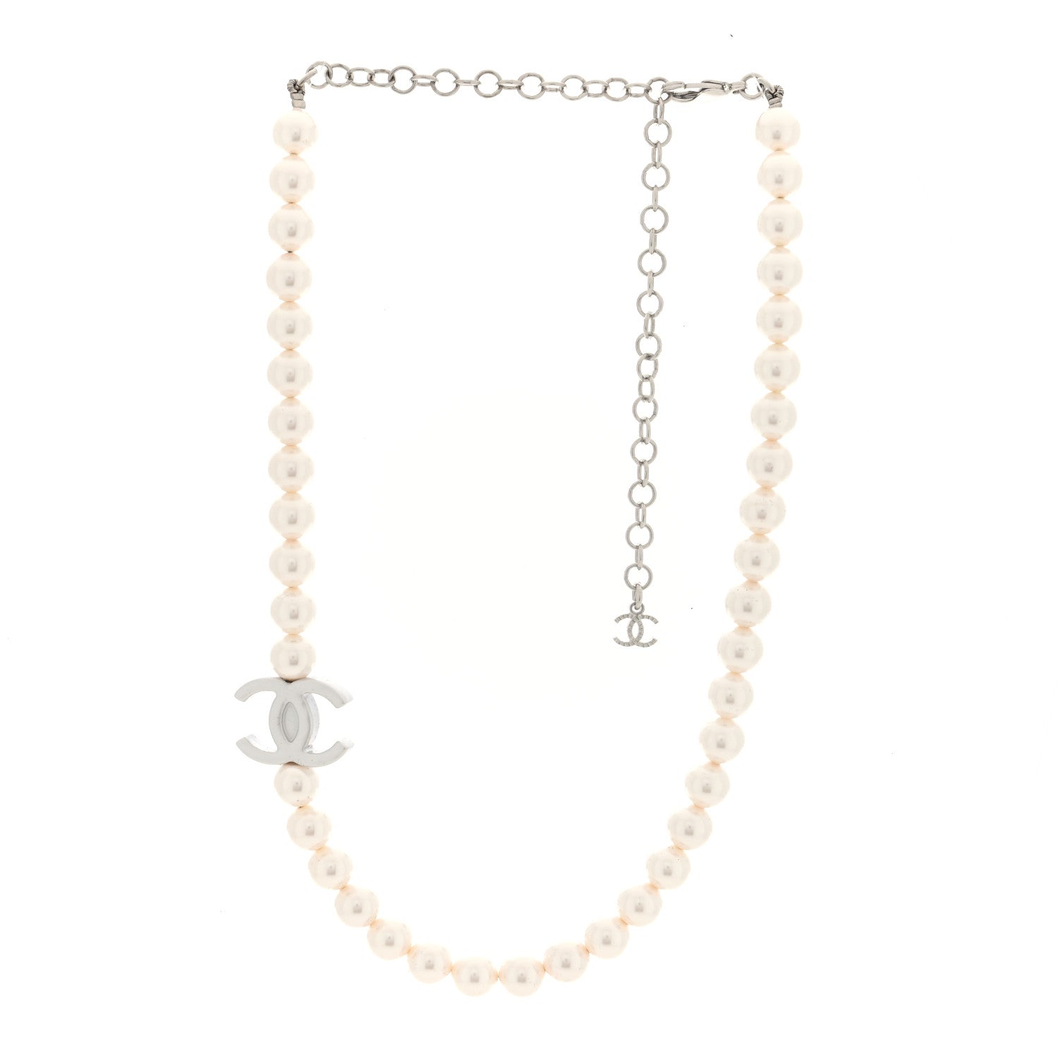 Chanel Pearl Resin CC Choker Necklace Pearly White Silver 3 of 5
