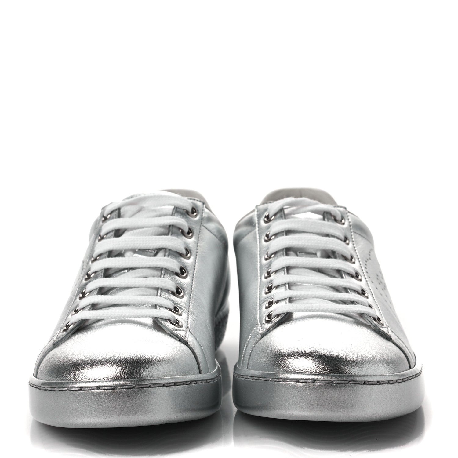 Gucci Metallic Nappa Interlocking G Perforated Womens Ace Sneakers 37.5 Silver 3 of 8