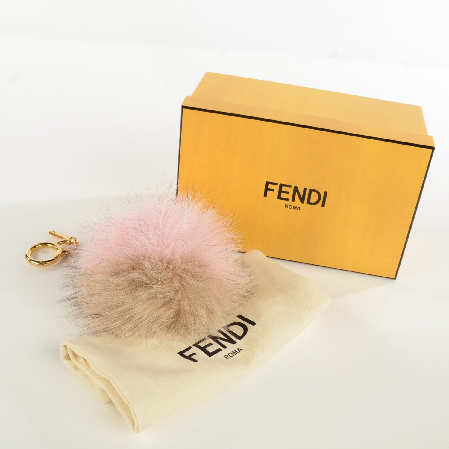 Fendi Fox Fur Vitello Elite Bi-Color Pom Pom Bag Charm Rosa Cammello Cipria 7 of 7