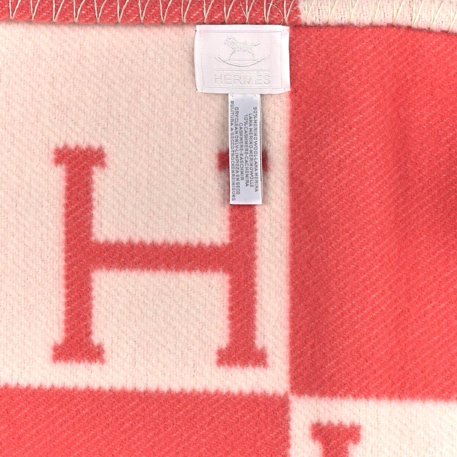 Hermes Wool Cashmere Avalon Baby Blanket Rose Airelle White 3 of 3