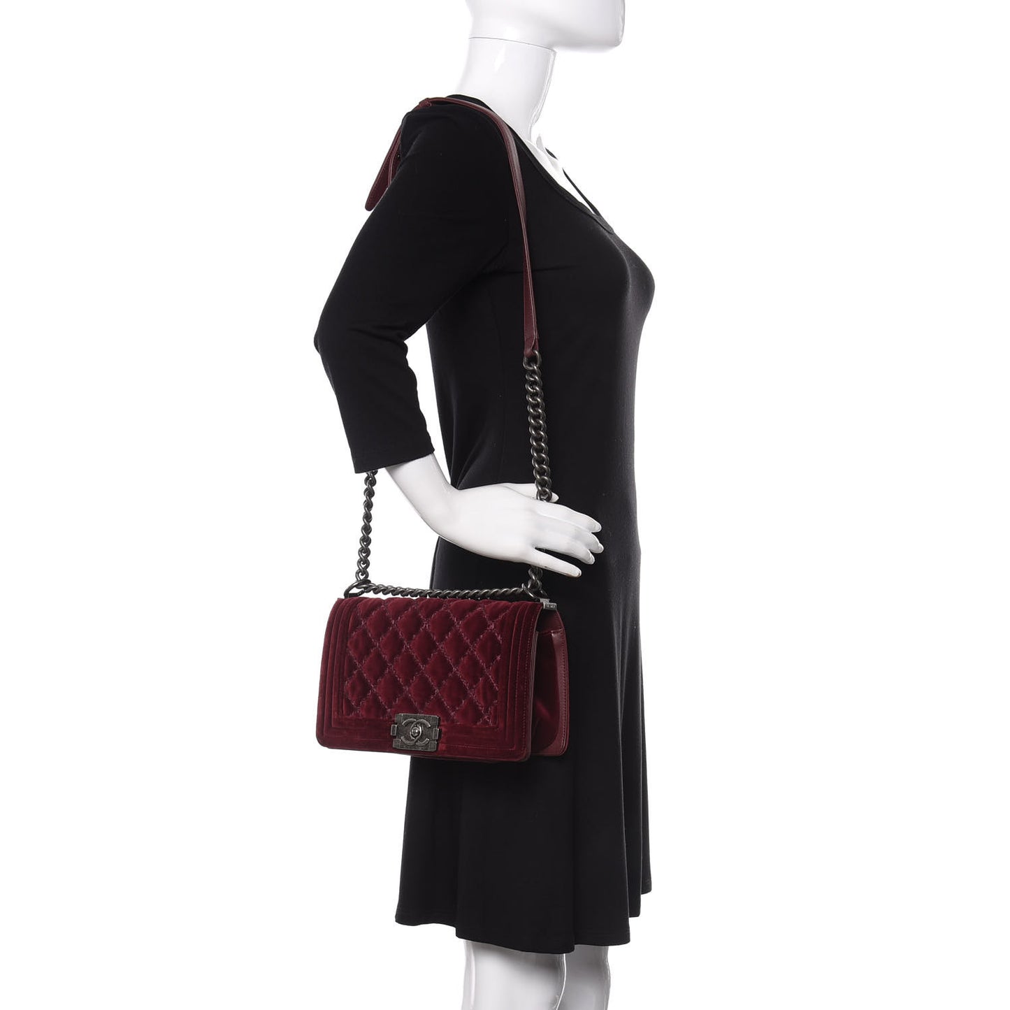 Velvet Tweed Quilted Medium Boy Flap Burgundy