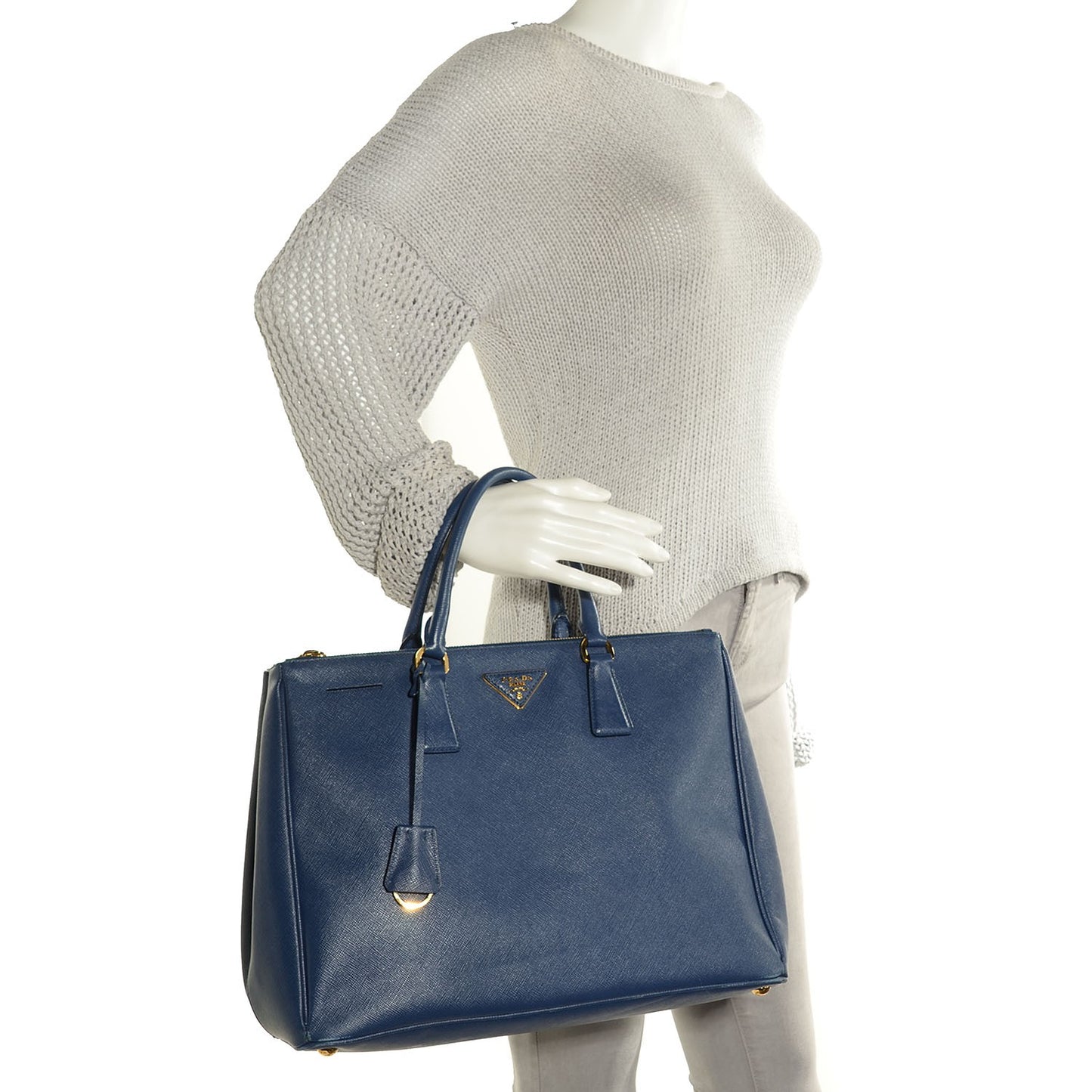 Saffiano Lux Medium Double Zip Tote Bluette