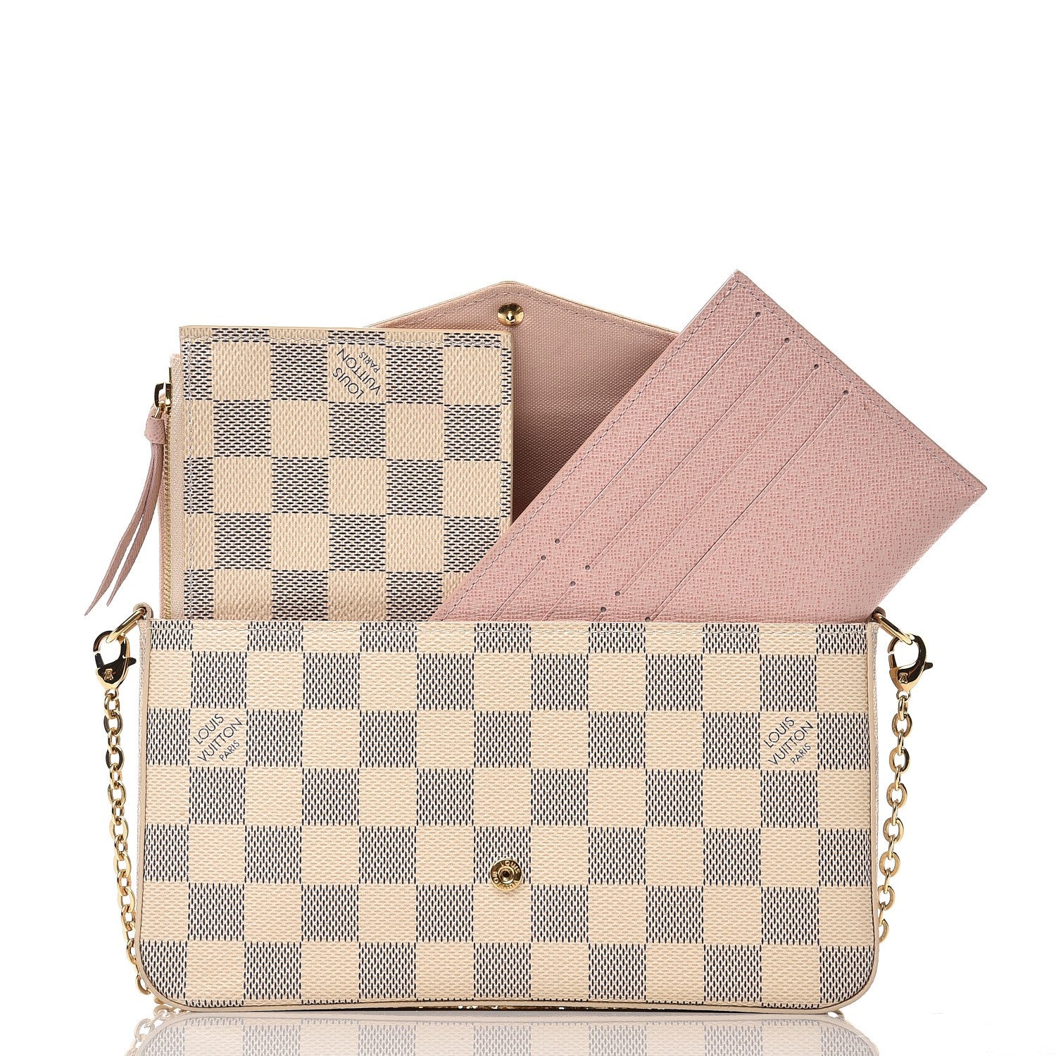 Louis Vuitton Damier Azur Pochette Felicie Chain Wallet Rose Ballerine 8 of 9
