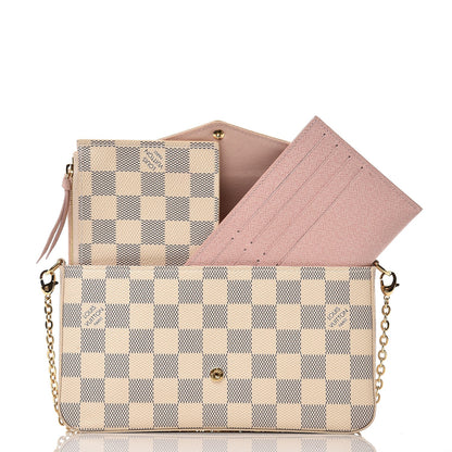 Louis Vuitton Damier Azur Pochette Felicie Chain Wallet Rose Ballerine 8 of 9