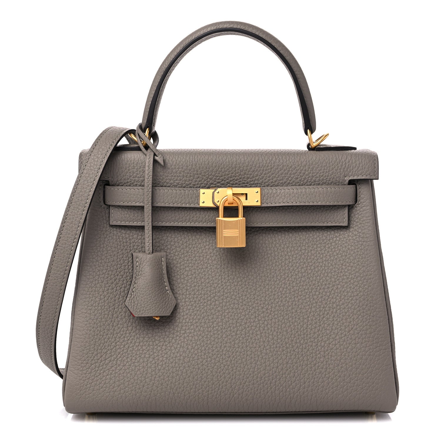 Hermes Togo Horseshoe Kelly Retourne 25 Gris Asphalt Rouge De Coeur 1 of 11