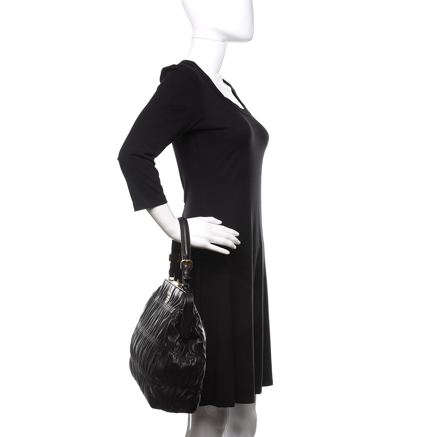 Prada Nappa Dressy Gaufre Framed Tote Black 2 of 9