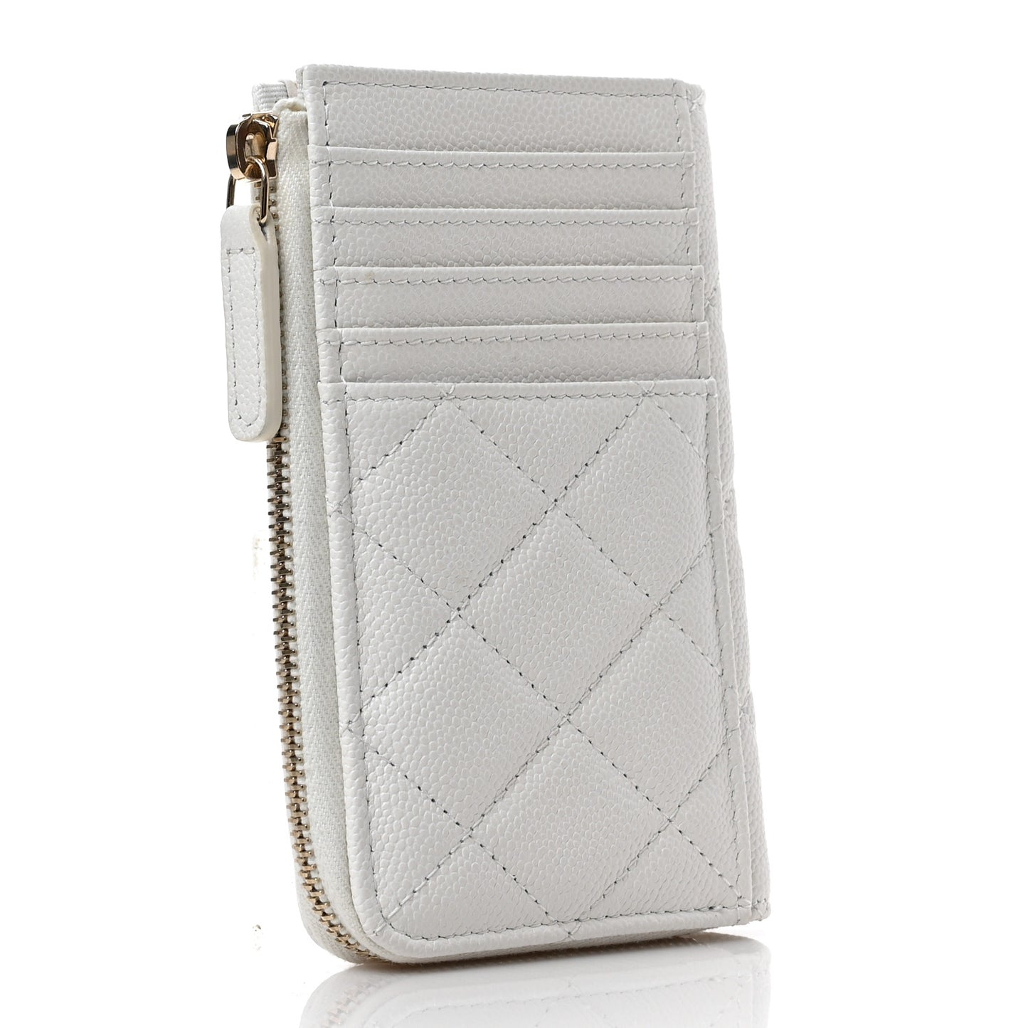 Caviar Quilted CC Zip Around Card Holder White