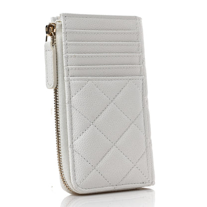Chanel Caviar Quilted CC Zip Around Card Holder White 3 of 7