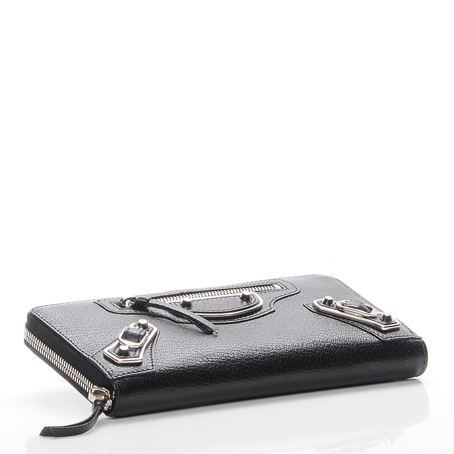 Balenciaga Chevre Silver Metallic Edge Hardware Zip Around Wallet Black 4 of 8
