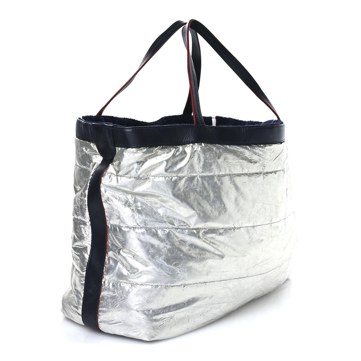Nylon Terry Cloth Reversible Chanel Airlines Tote Silver Navy