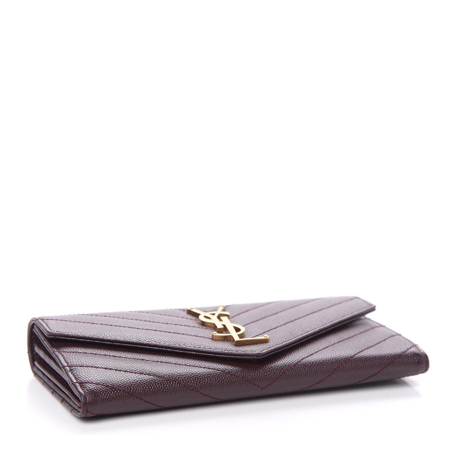 Saint Laurent Calfskin Matelasse Chevron Monogram Flap Wallet Amaranto 4 of 7