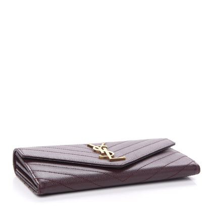 Saint Laurent Calfskin Matelasse Chevron Monogram Flap Wallet Amaranto 4 of 7