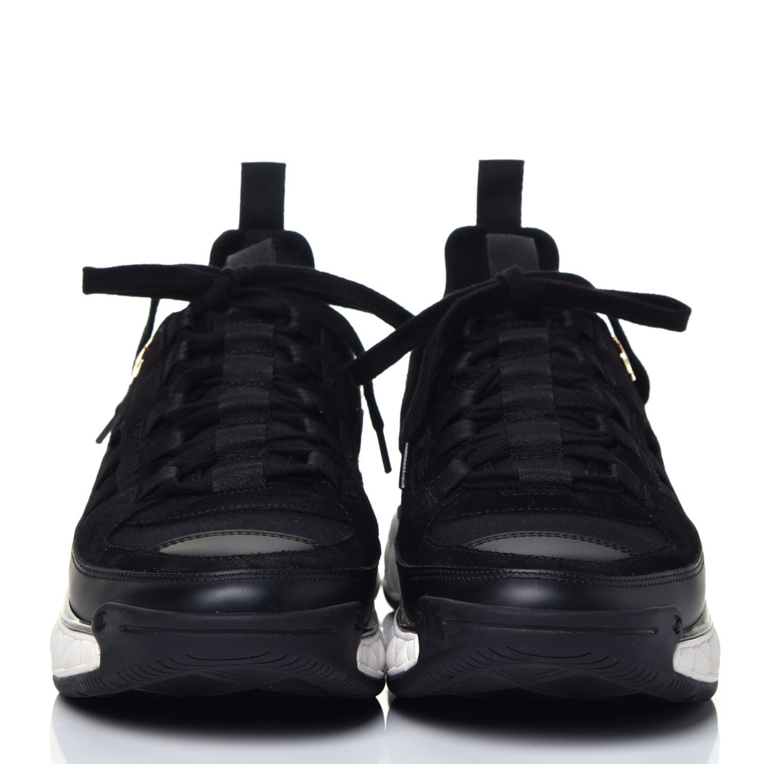 Chanel Fabric Calfskin Suede CC Sneakers 38.5 Black 2 of 8