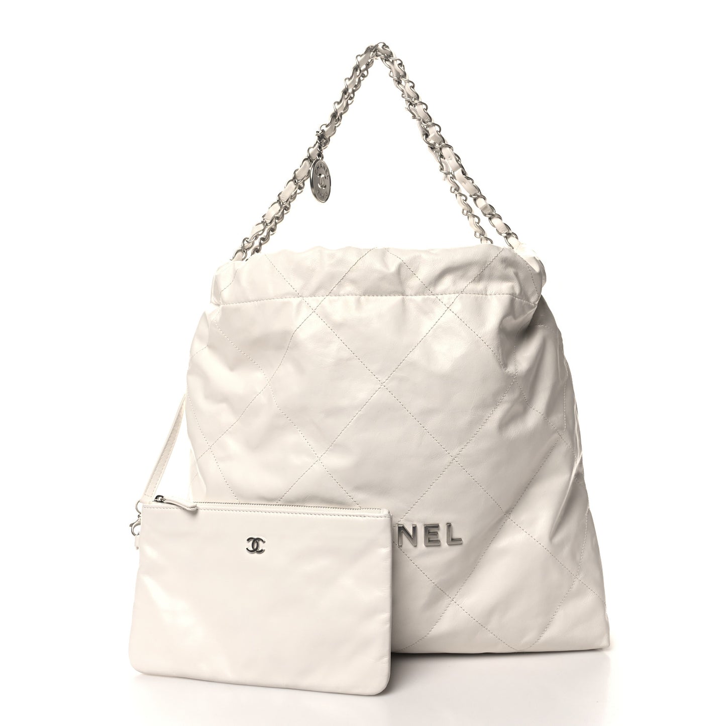 Shiny Calfskin Quilted Chanel 22 White