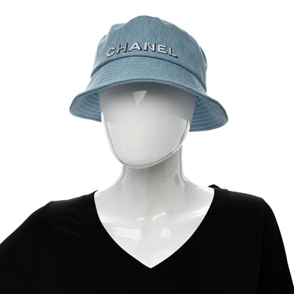 Chanel Denim Sequin Cloche Logo Bucket Hat S Blue 2 of 10