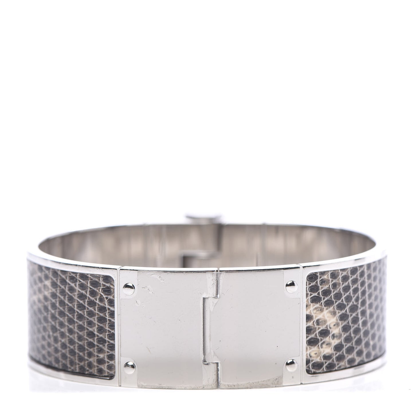 Lizard Charniere Cuir Wide Hinged Bracelet M Ombre