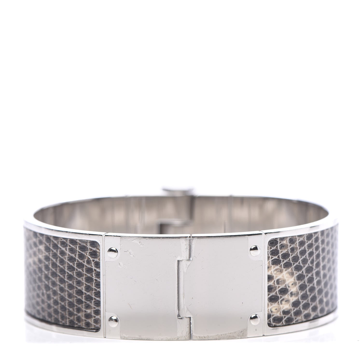 Hermes Lizard Charniere Cuir Wide Hinged Bracelet M Ombre 3 of 7