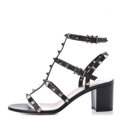Valentino Garavani Calfskin Rockstud 60mm City Sandals 38.5 Black 1 of 7