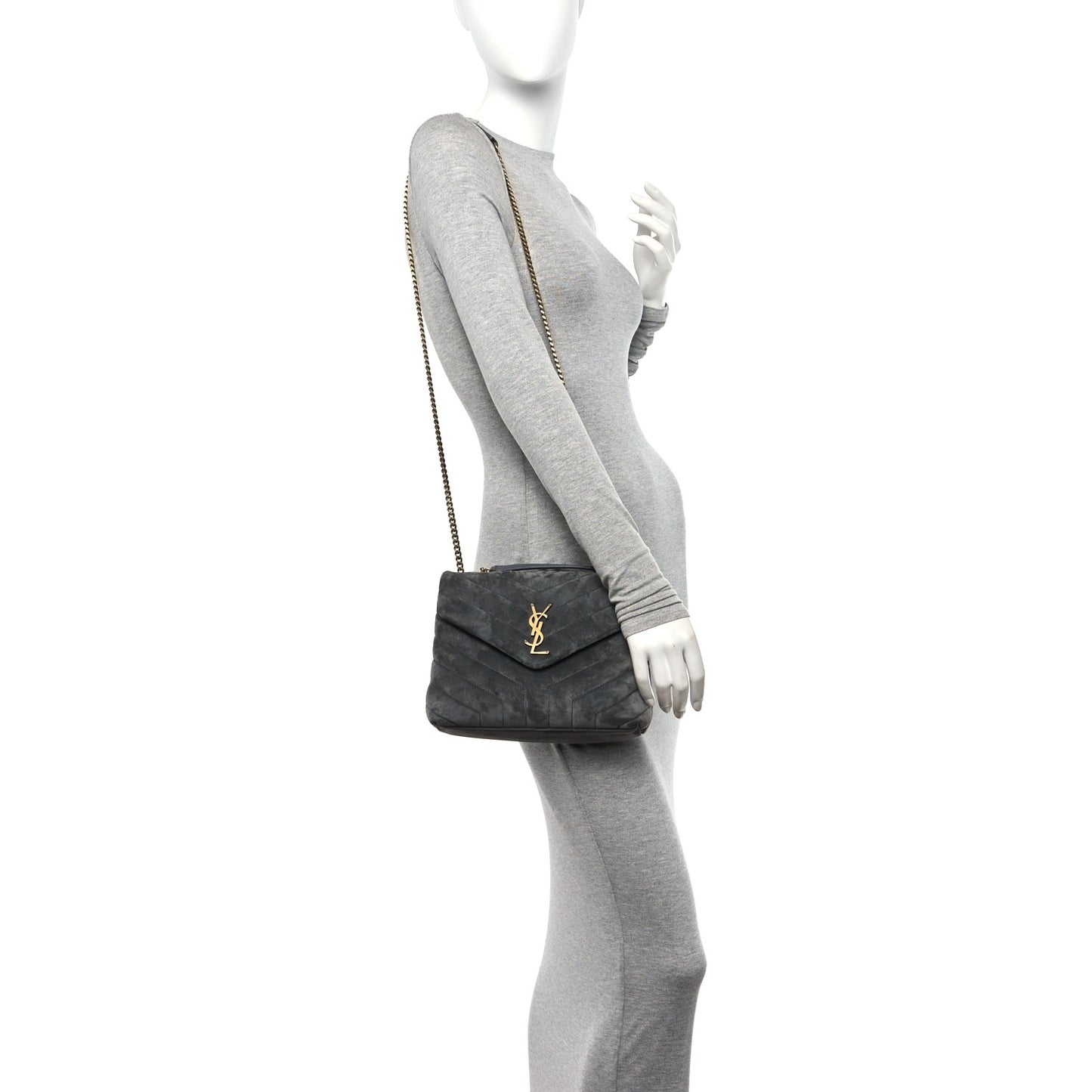 Suede Calfskin Y Quilted Monogram Small Loulou Chain Satchel Storm