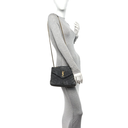 Saint Laurent Suede Calfskin Y Quilted Monogram Small Loulou Chain Satchel Storm 3 of 11