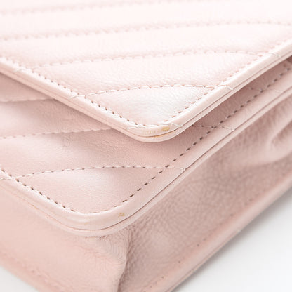 Chanel Calfskin Chevron Quilted Wallet On Chain WOC Pink 15 of 16