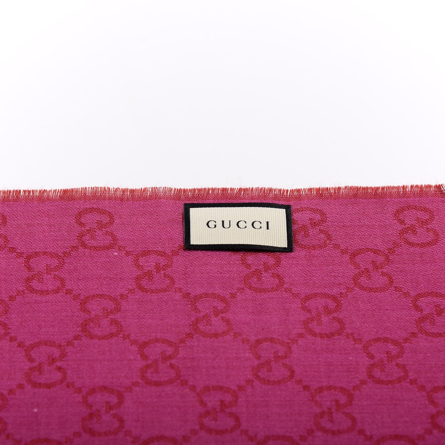 Gucci Wool Silk GG Monogram GGWeblong Fringe Scarf Shawl Red Pink 4 of 4