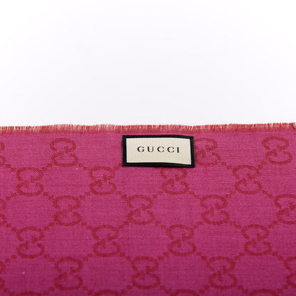 Gucci Wool Silk GG Monogram GGWeblong Fringe Scarf Shawl Red Pink 4 of 4