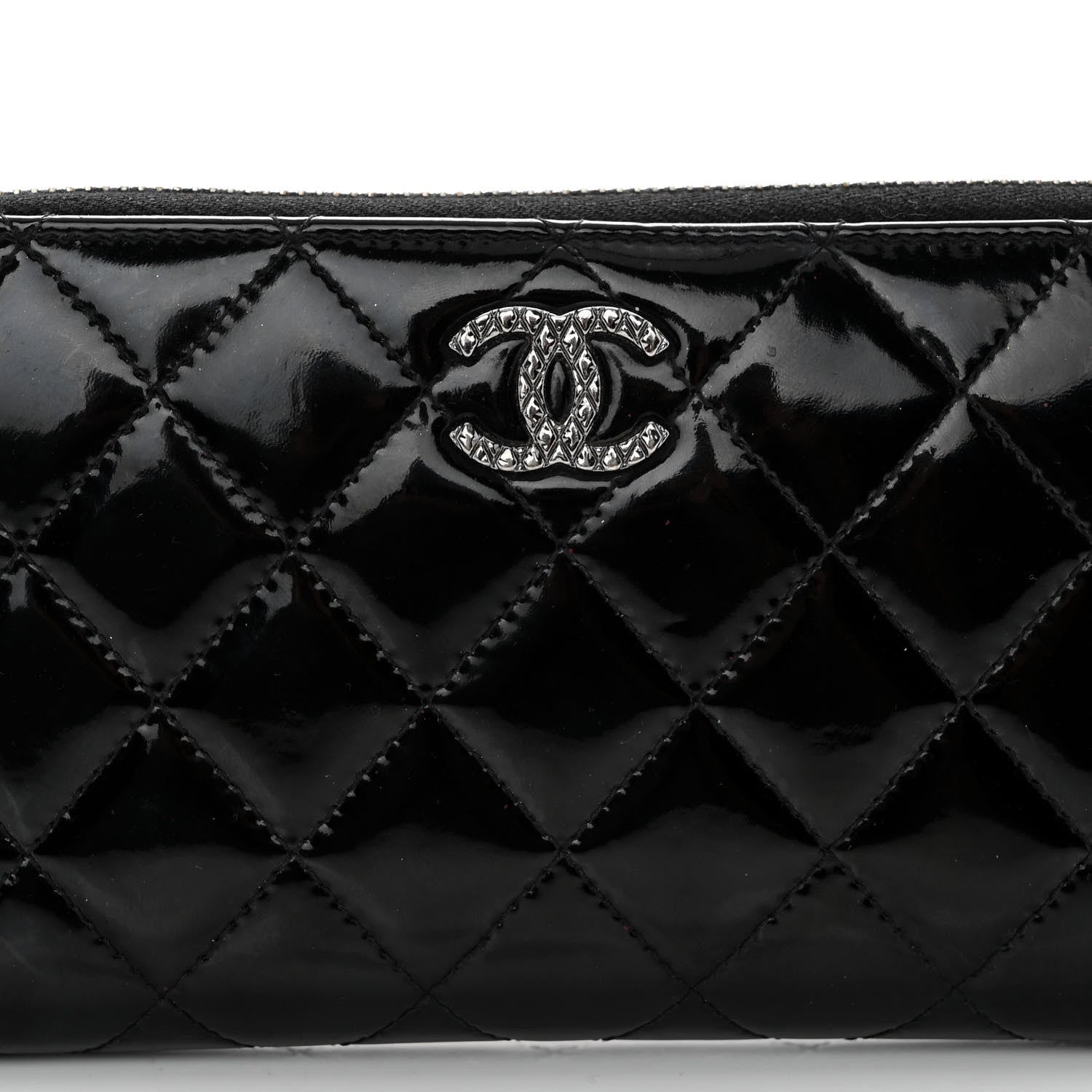 Chanel Patent Quilted Zip Around Wallet Black 9 of 11