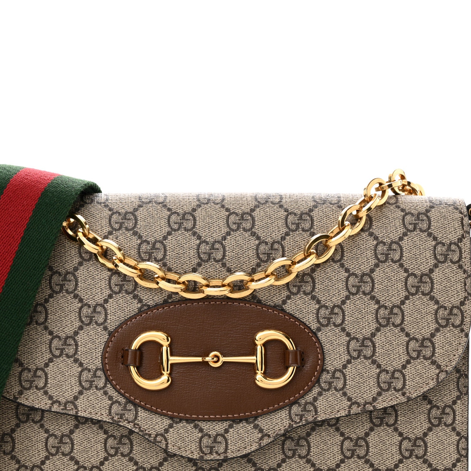 Gucci GG Supreme Monogram Azalea Calfskin Web Small Horsebit 1955 Crossbody Bag Beige Ebony Brown Sugar 7 of 10